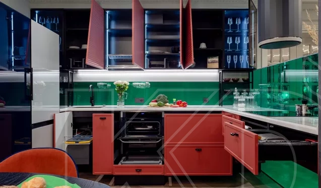 Красная кухня: дизайн интерьера и сочетание с белым и черным цветом
